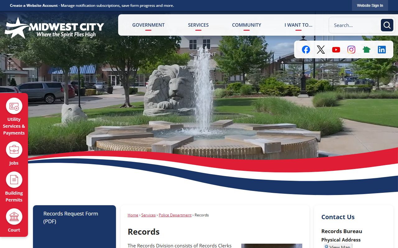 Midwest City Police records division page for arrest records requests