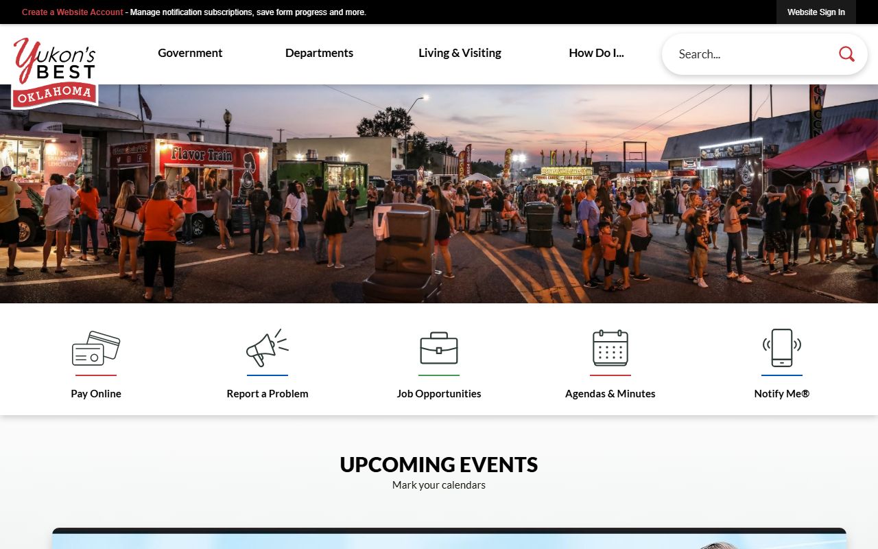 Yukon city website with police and records links