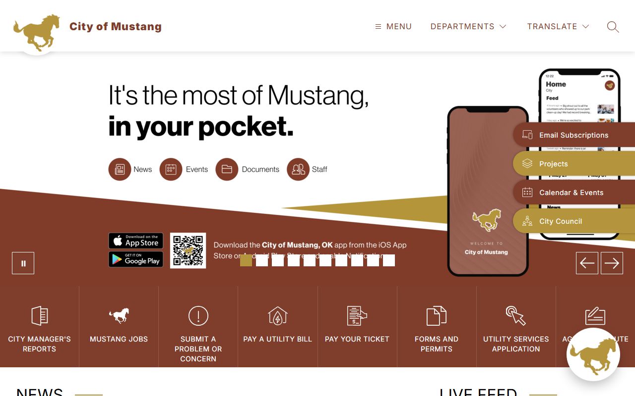 Mustang city website with police department links