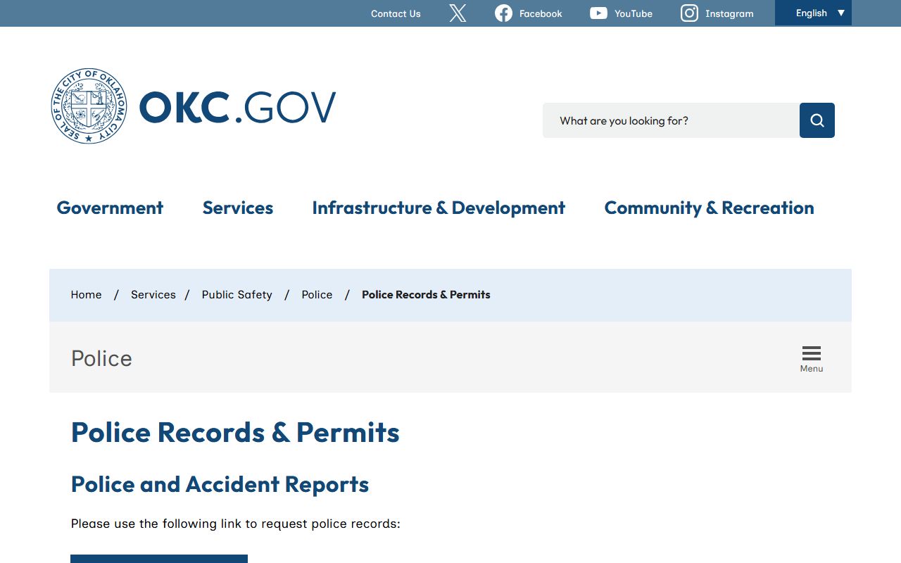 Oklahoma City Police records and permits page for arrest records