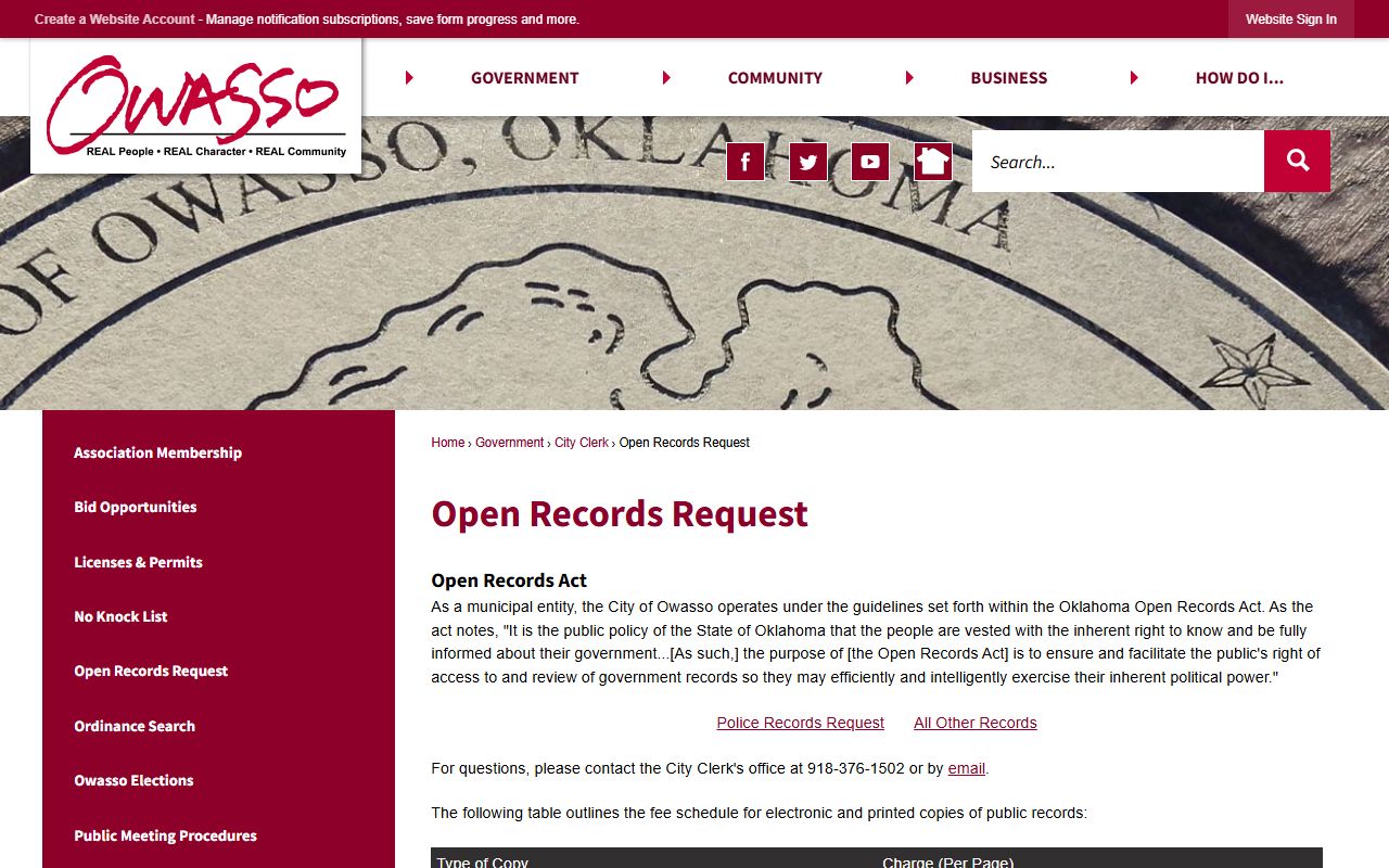 Owasso open records request form for arrest records