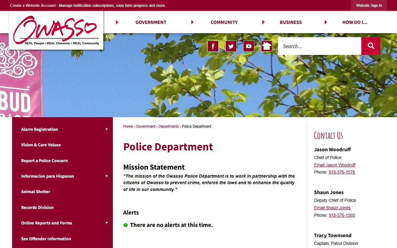 Owasso Police Department website for arrest records