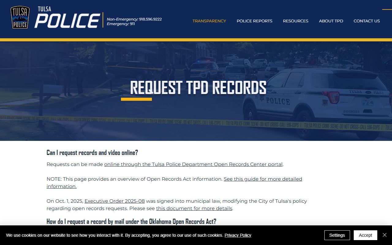 Tulsa Police Department open records page for arrest records requests