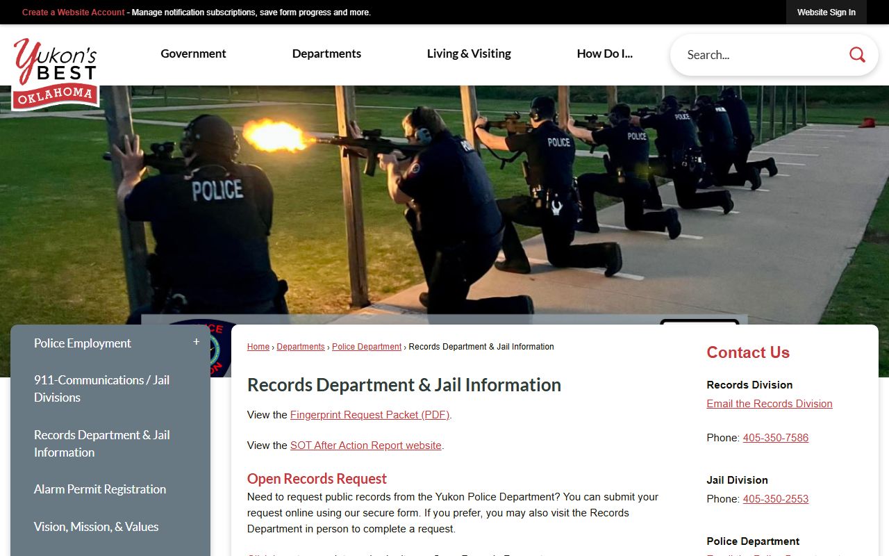 Yukon Records Department and jail information page