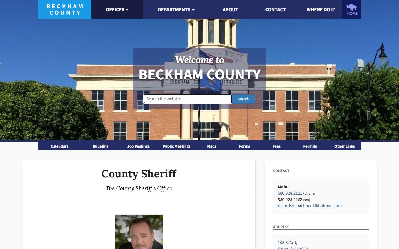 Beckham County Sheriff's Office page for arrest records