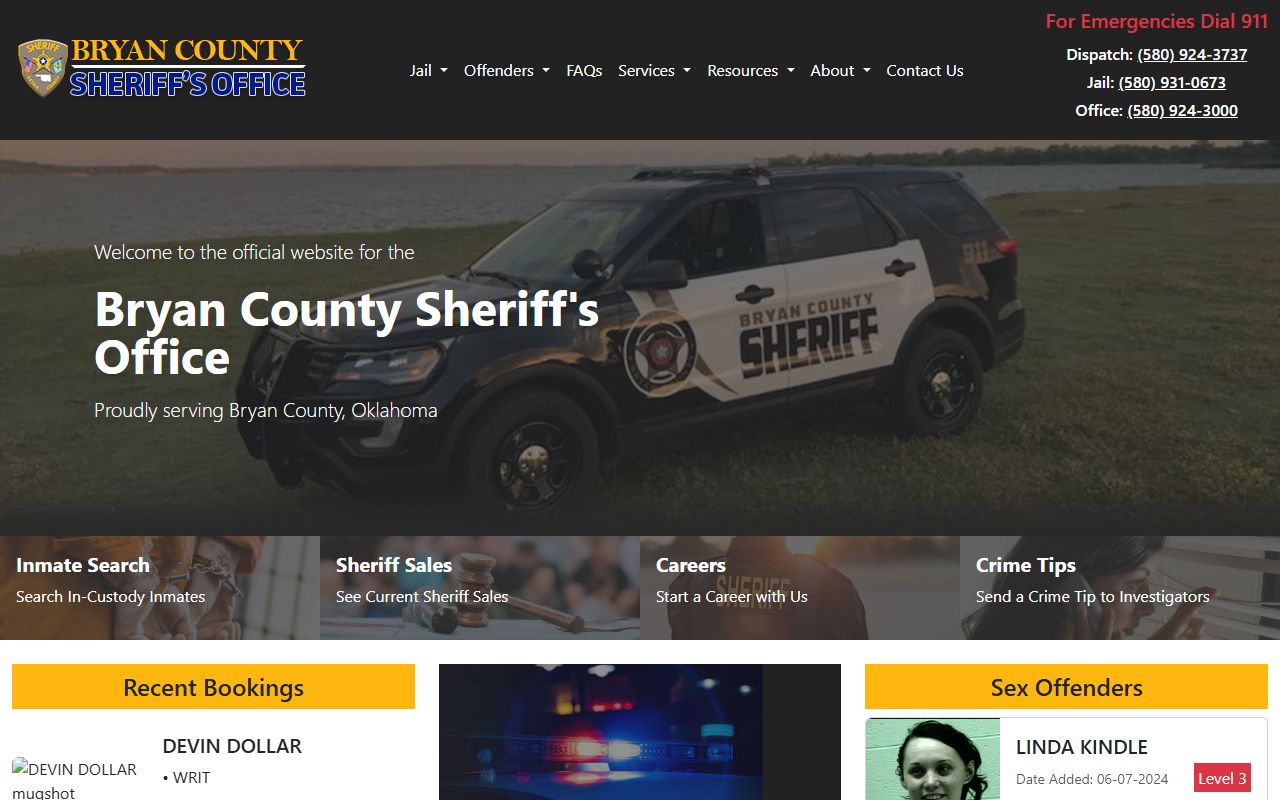 Bryan County Sheriff's Office website for arrest records