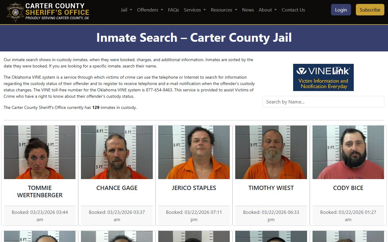 Carter County inmate search page for arrest records