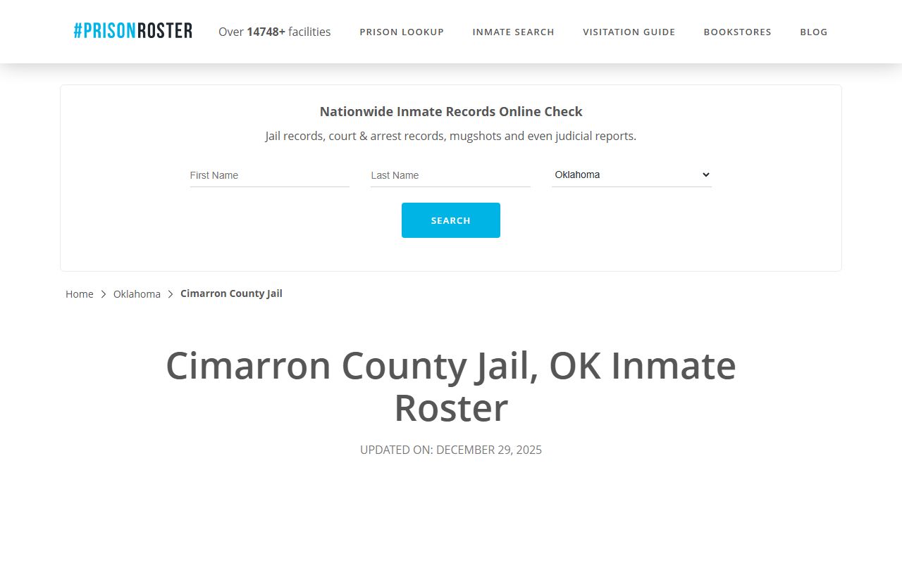 Cimarron County prison roster for arrest records lookup
