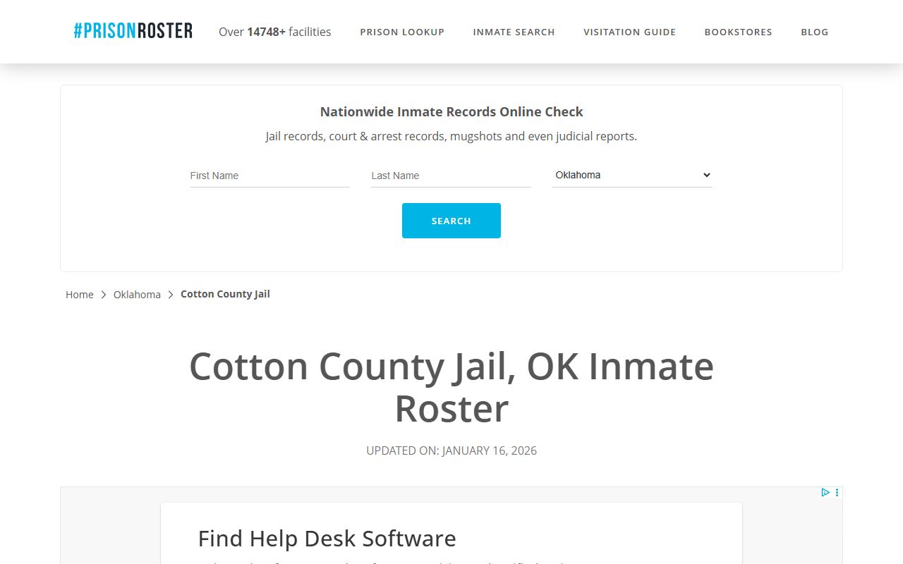Cotton County prison roster arrest records lookup