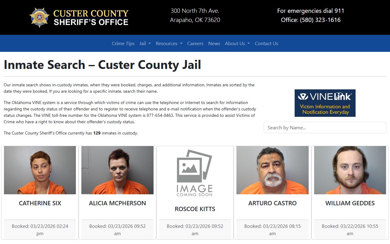 Custer County inmate search for arrest records lookup