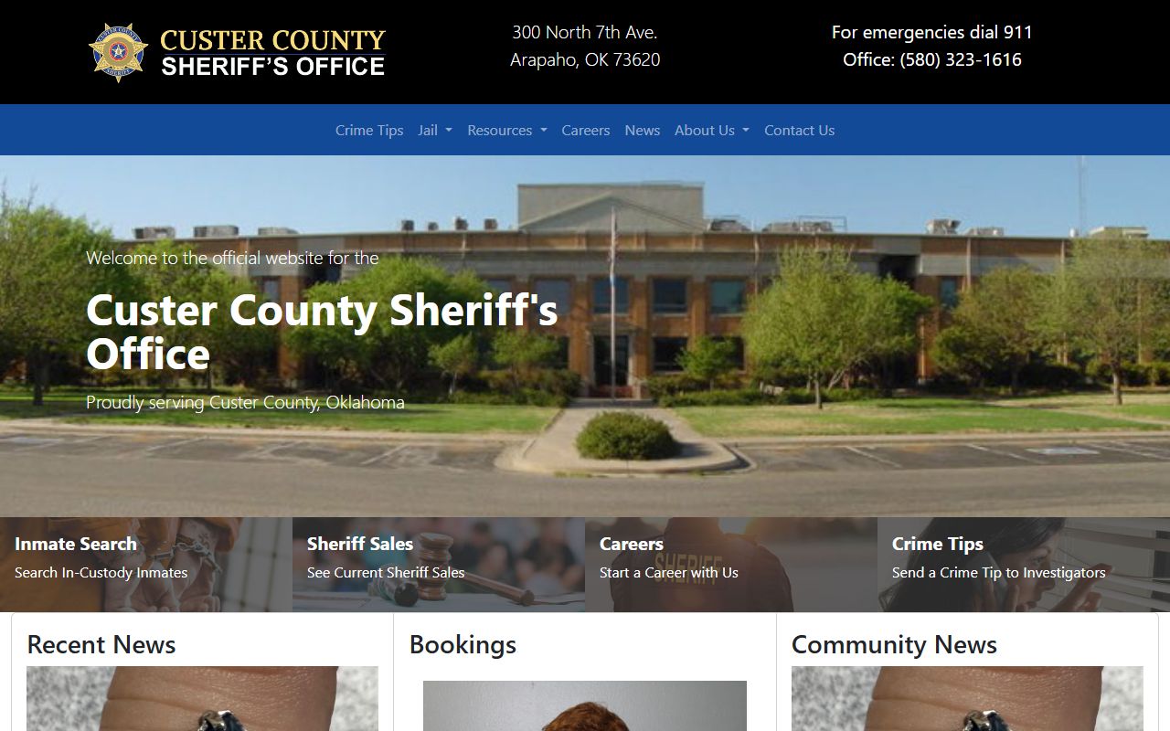 Custer County Sheriff's Office website for arrest records