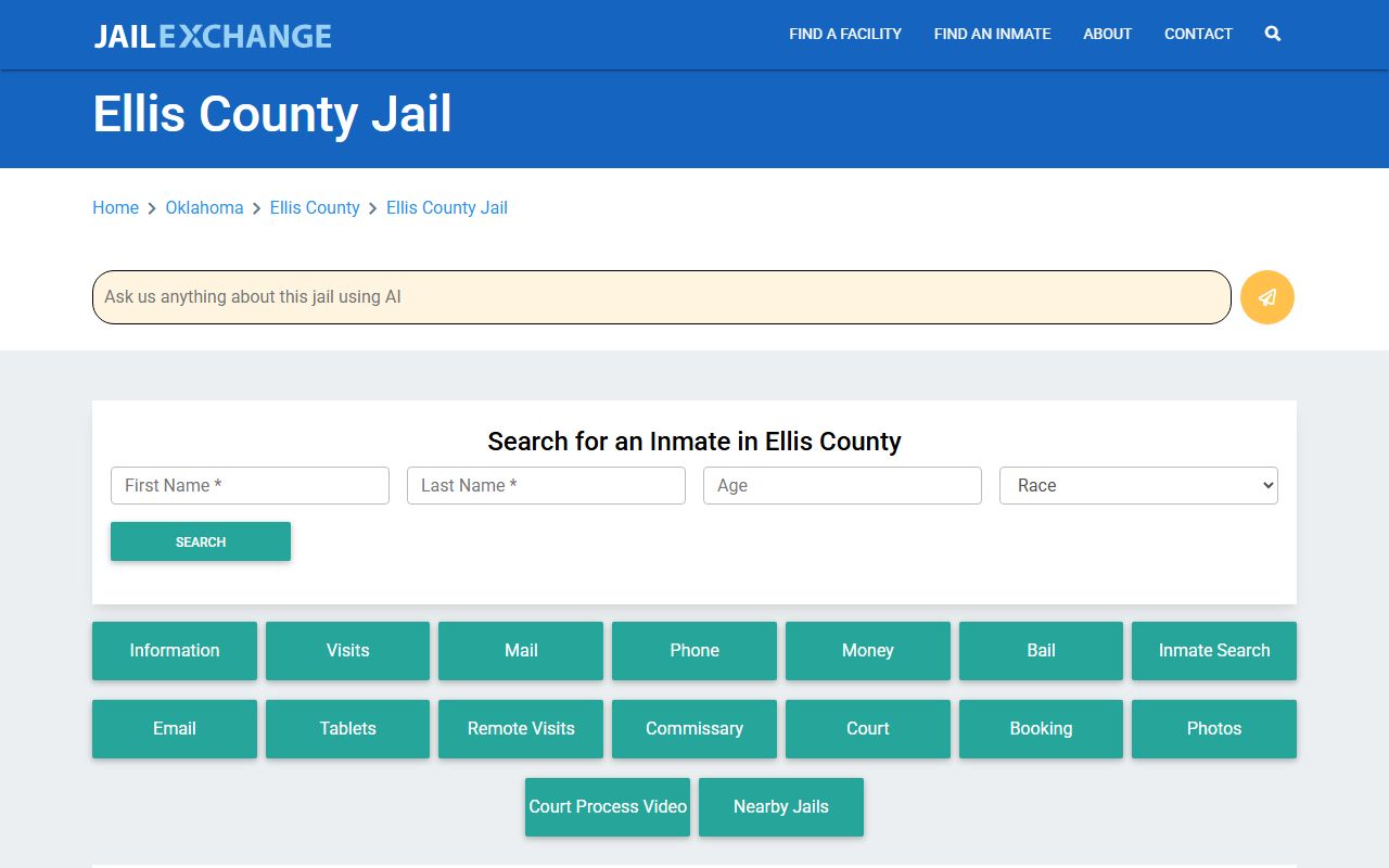 Ellis County Jail Exchange page for arrest records