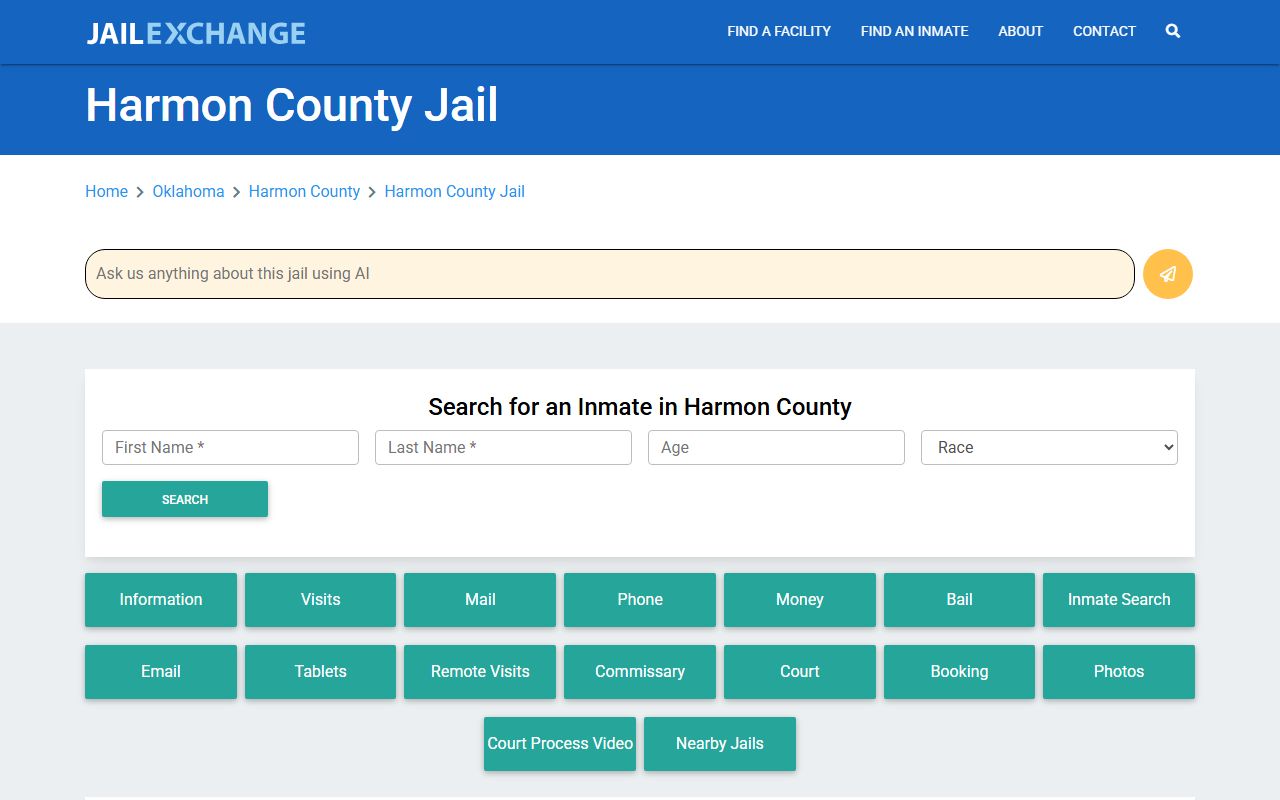 Harmon County Jail Exchange page for arrest records