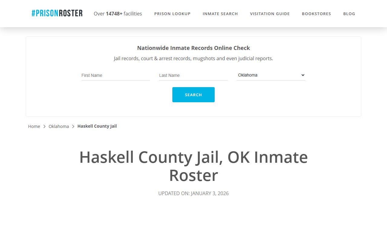 Haskell County prison roster page for arrest records