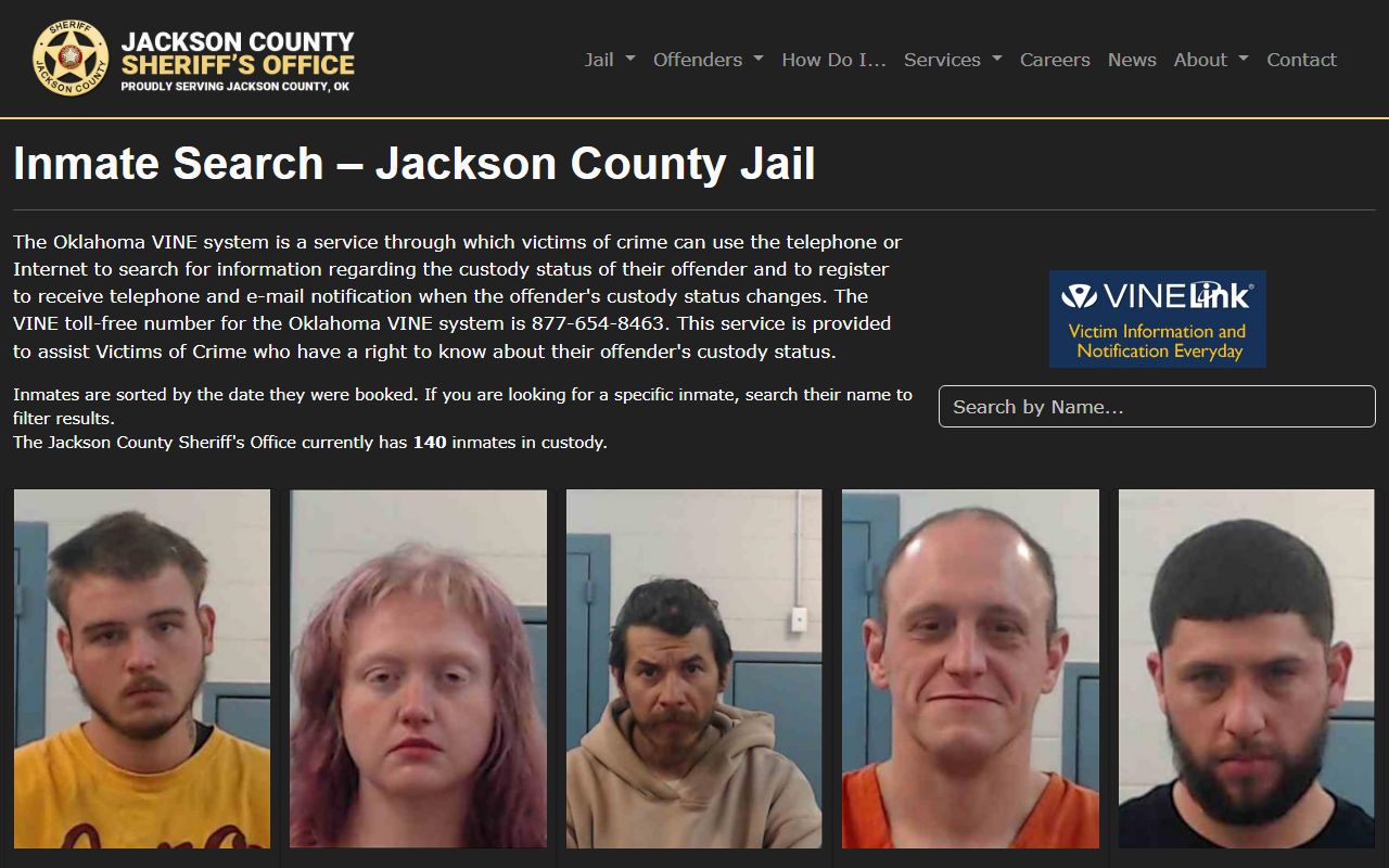 Jackson County inmate search page for arrest records lookup