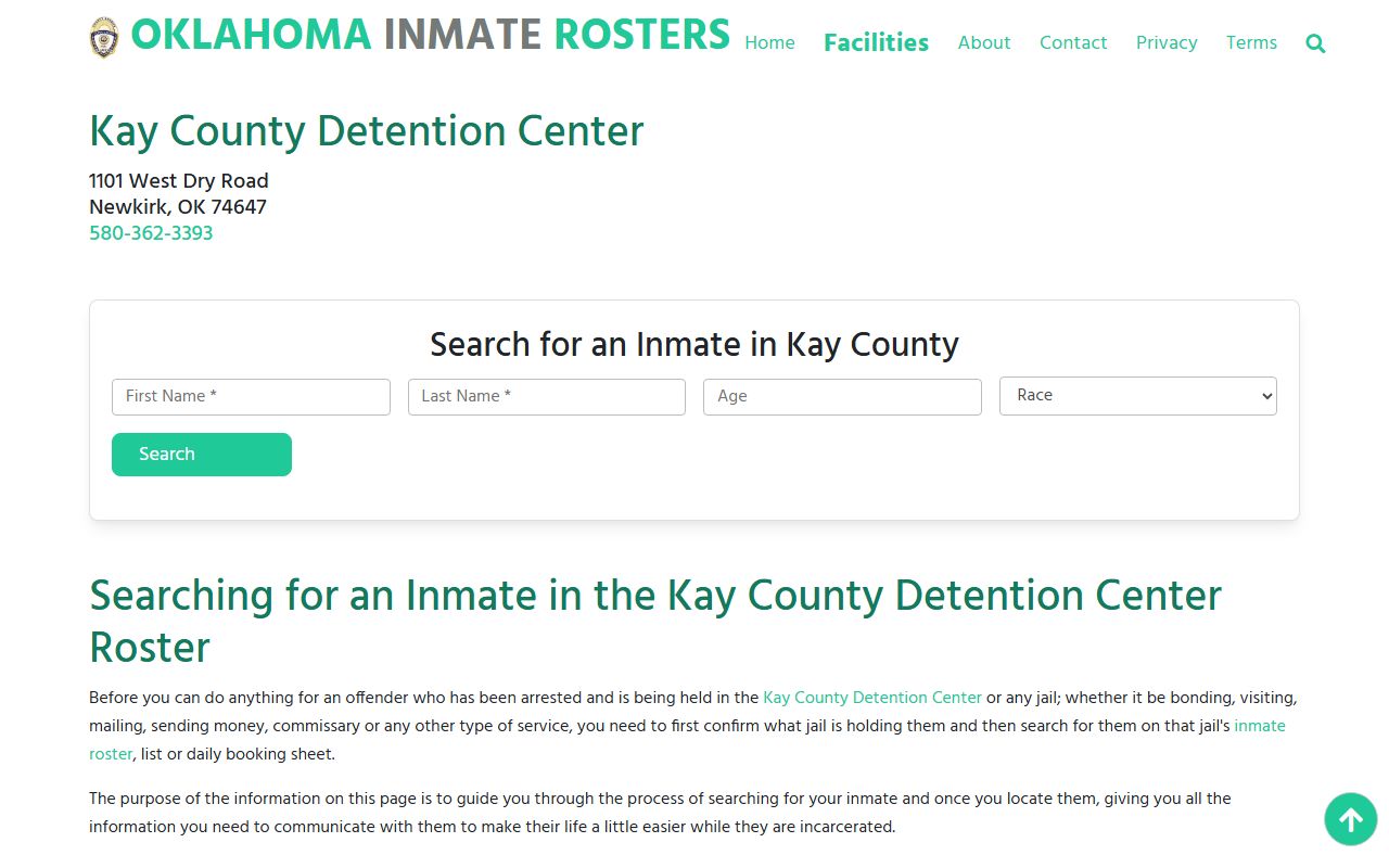 Kay County inmate rosters for arrest records lookup
