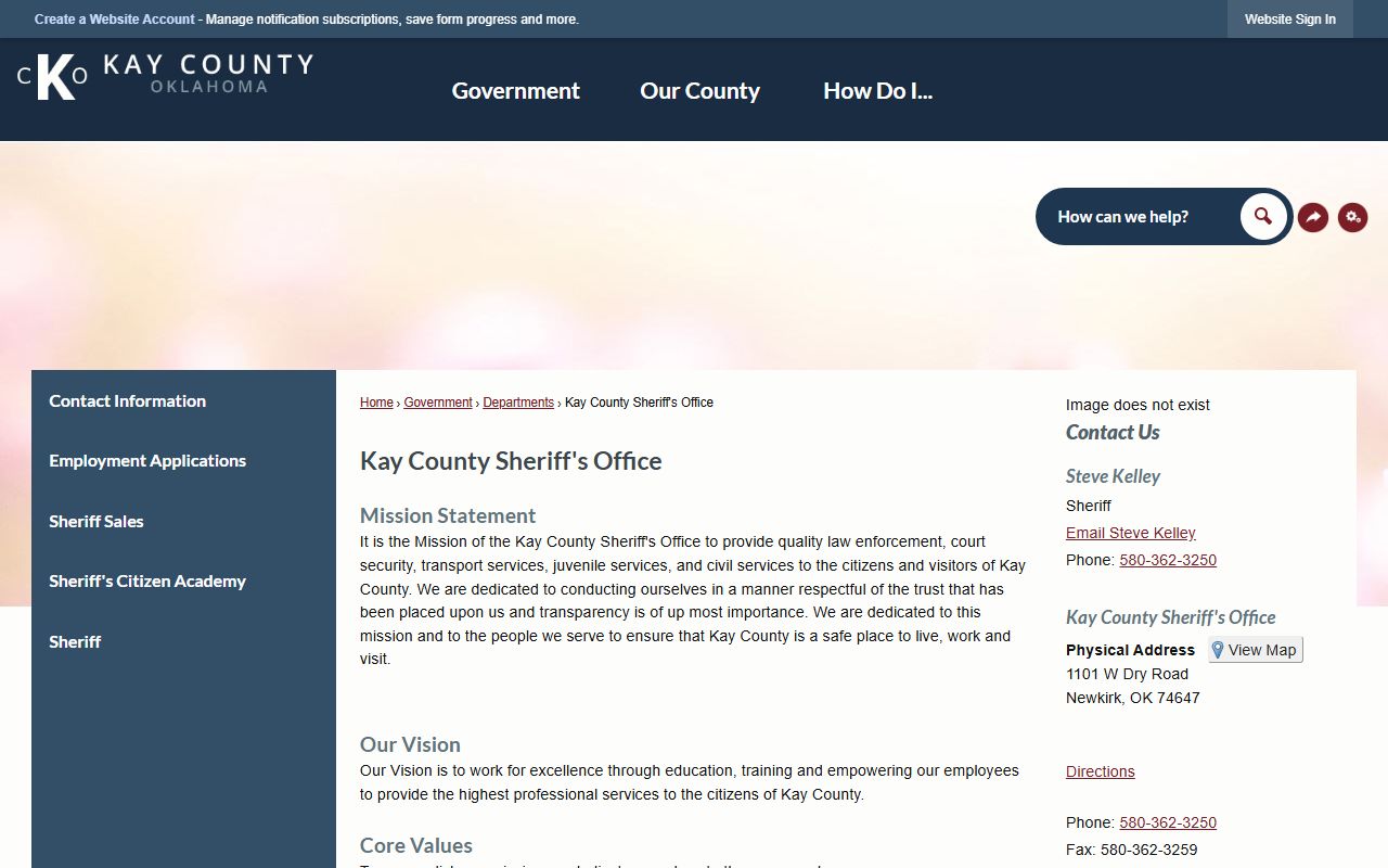 Kay County Sheriff's Office page for arrest records