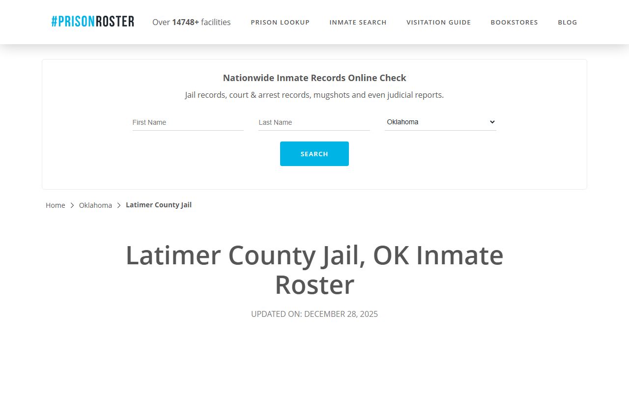 Latimer County prison roster page for arrest records