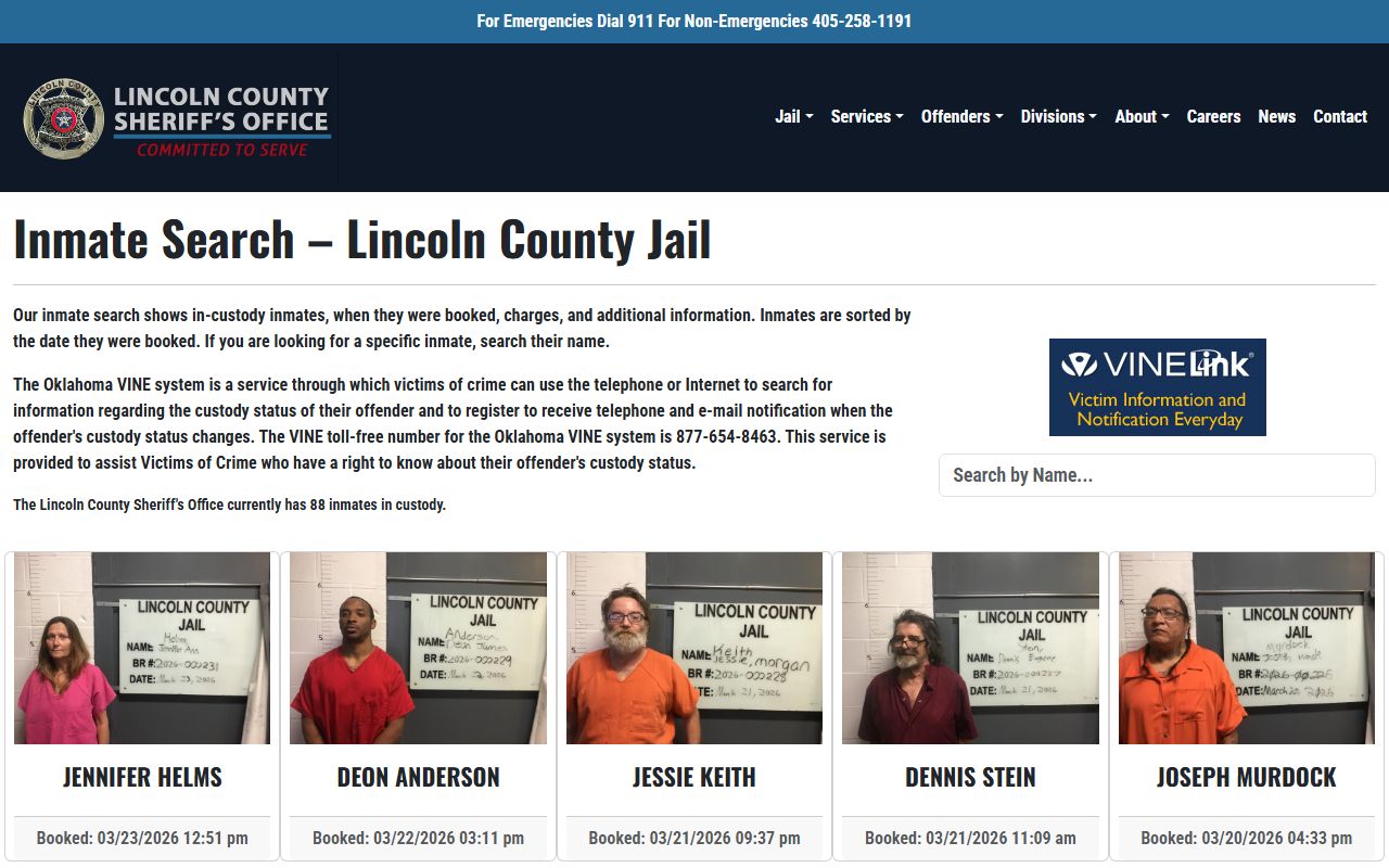 Lincoln County inmate search tool for arrest records