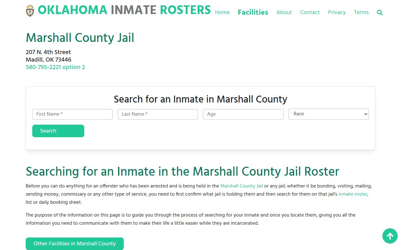 Marshall County inmate rosters and arrest records