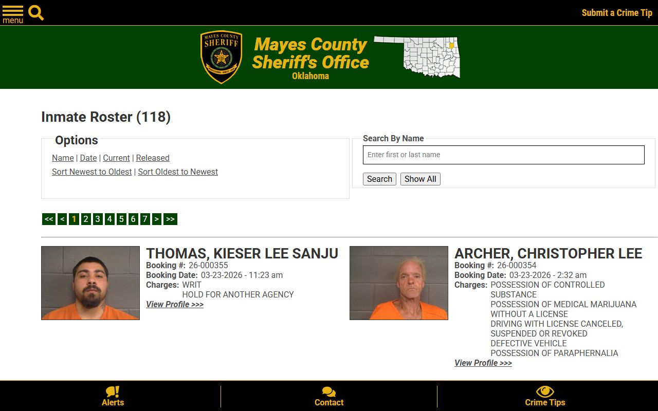 Mayes County jail roster with mugshots and arrest records