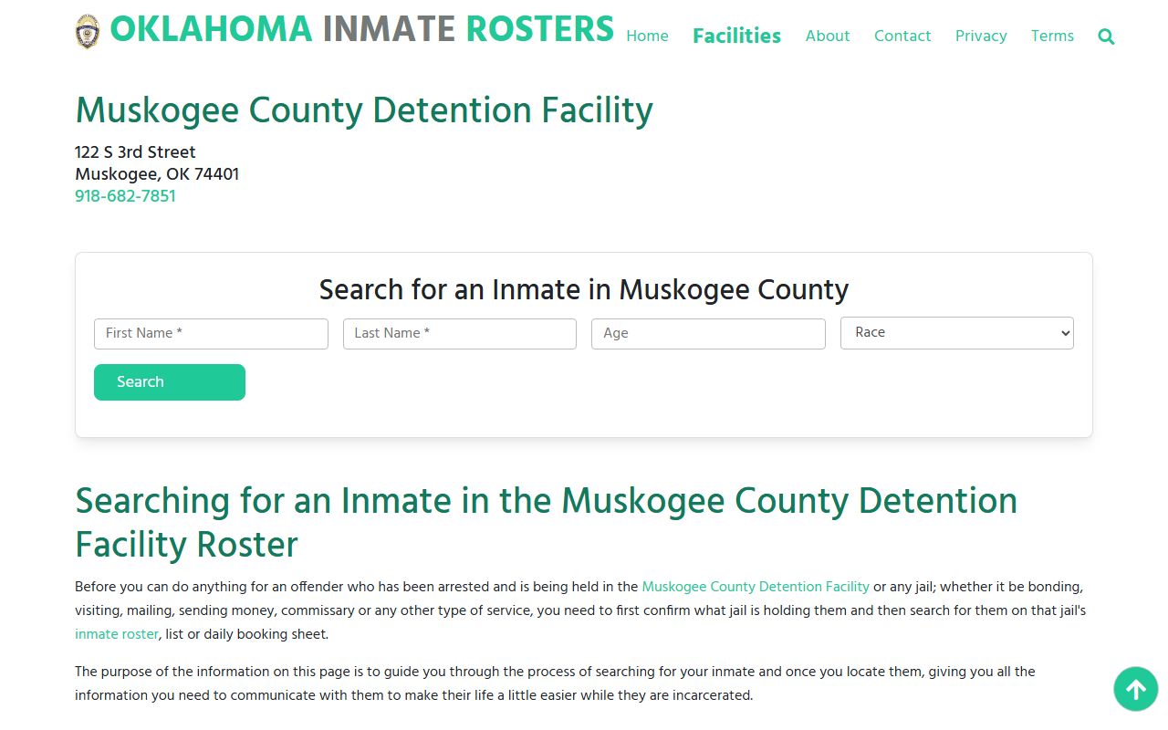 Muskogee County inmate roster for arrest records