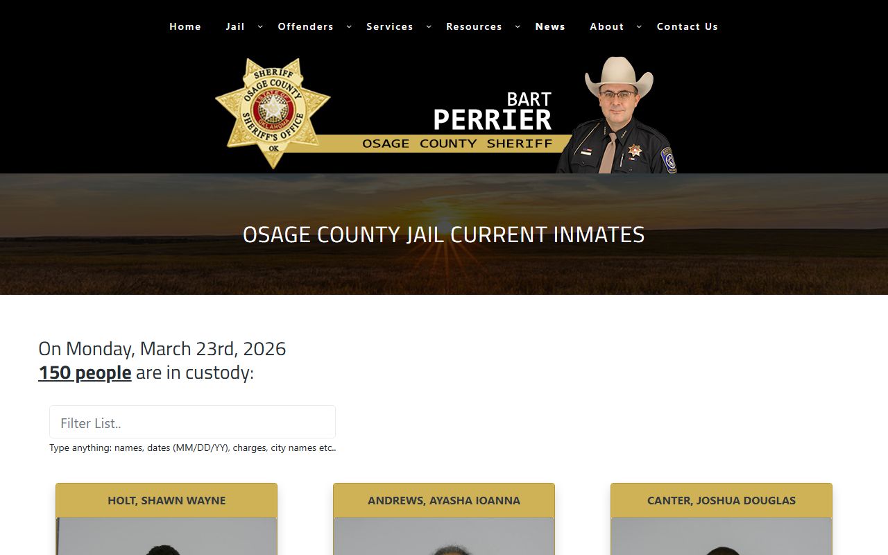 Osage County current inmates page for arrest records