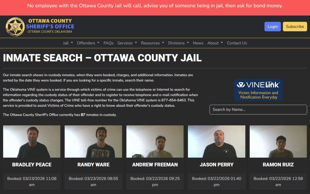 Ottawa County inmate search page for arrest records lookup