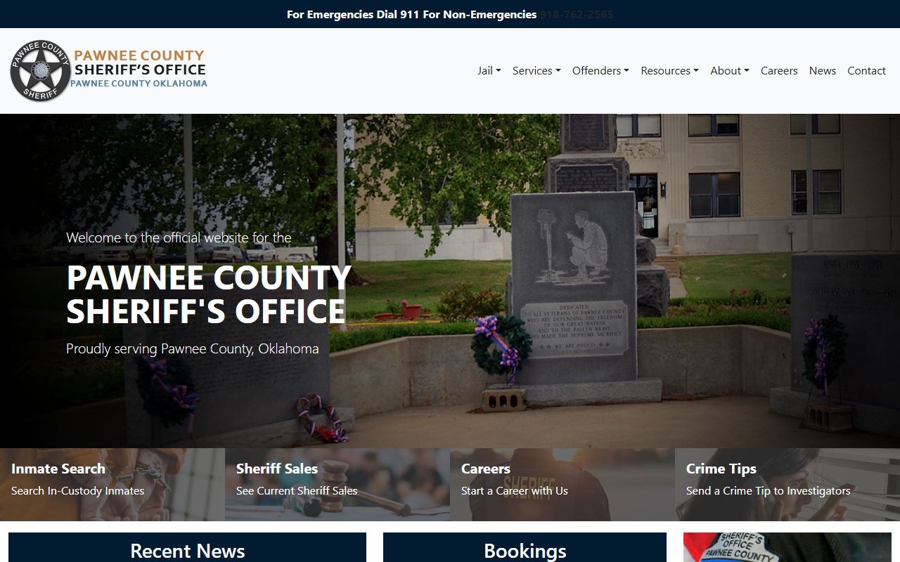 Pawnee County Sheriff's Office website for arrest records