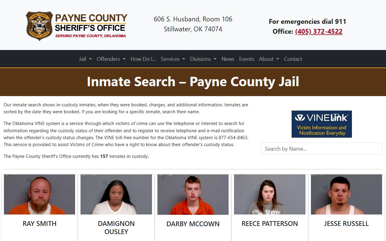 Payne County inmate search page for arrest records