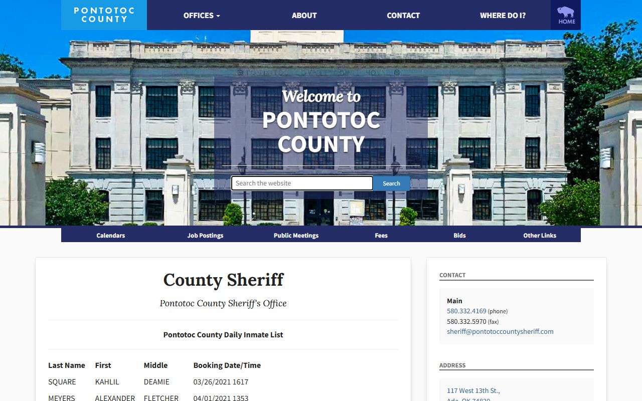 Pontotoc County daily inmate list for arrest records