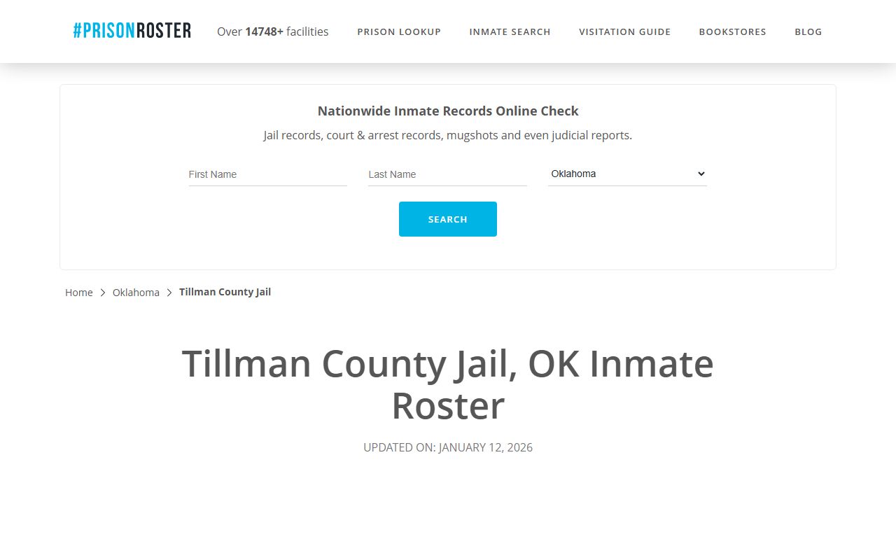 Tillman County prison roster for arrest records