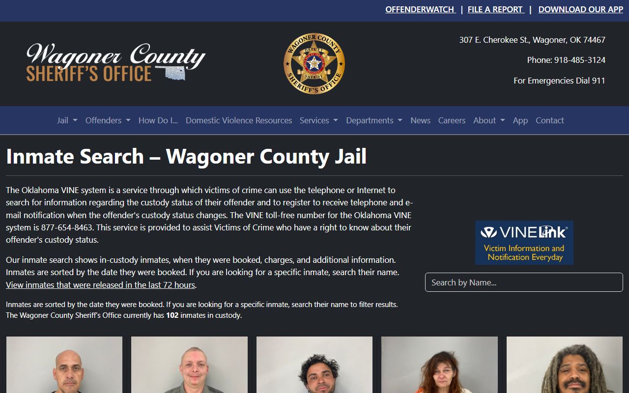 Wagoner County inmate search page for arrest records