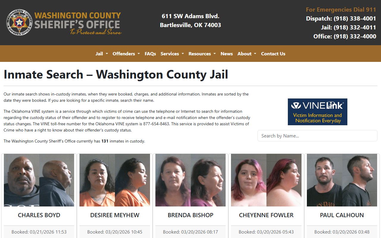 Washington County inmate search for arrest records lookup
