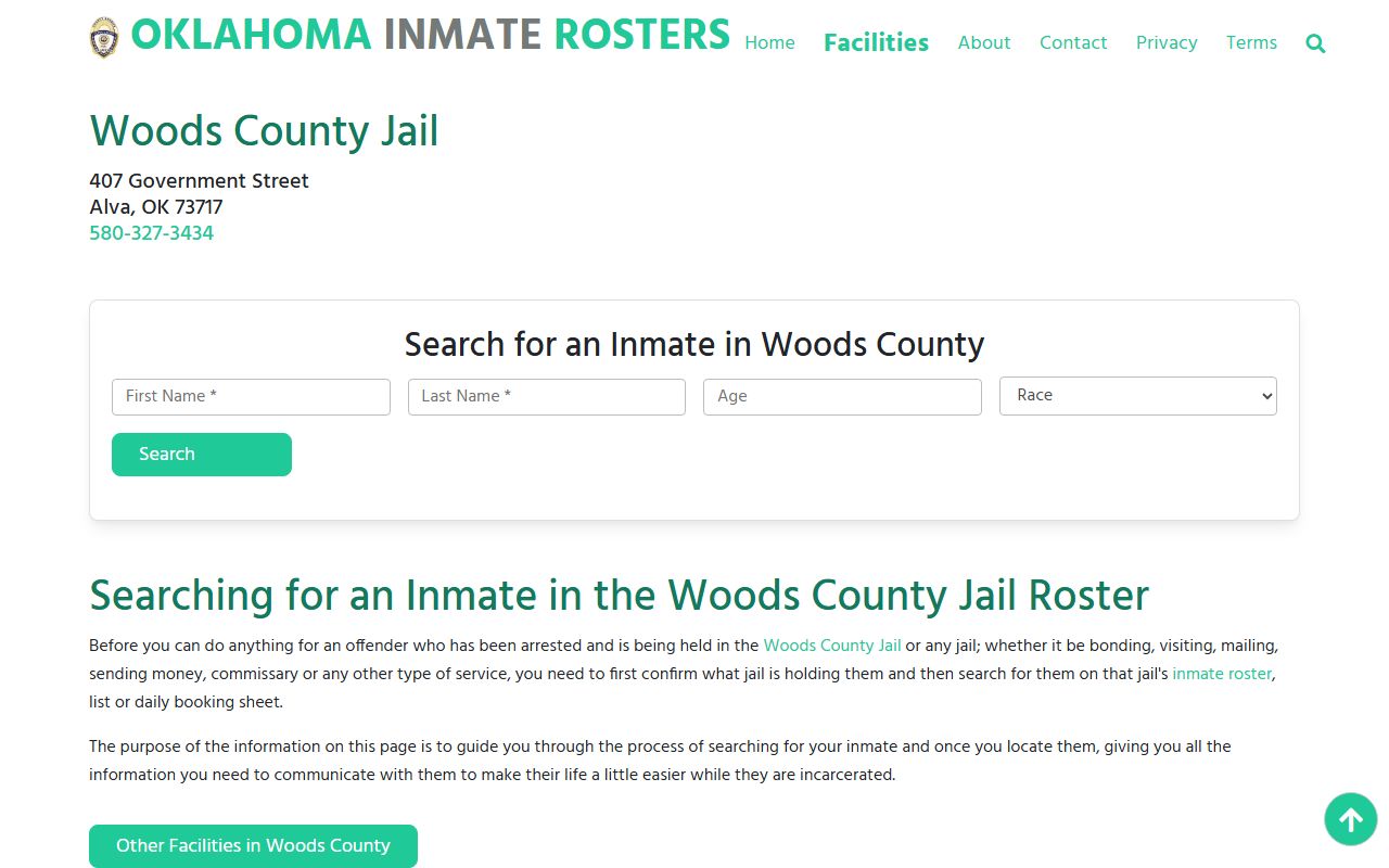 Woods County inmate roster for arrest records