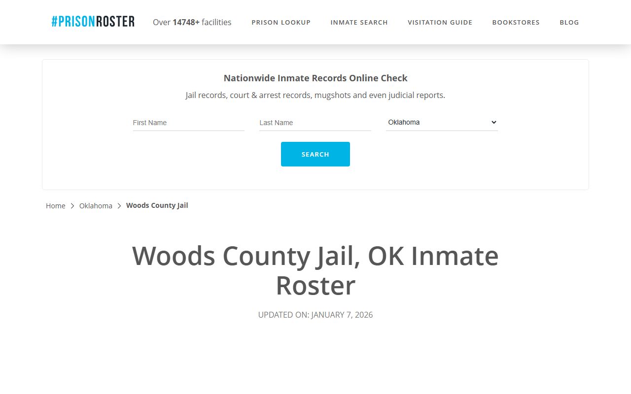 Woods County prison roster for arrest records search