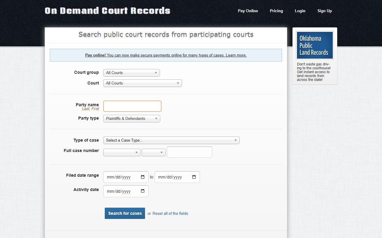 ODCR court records search for Oklahoma arrest records
