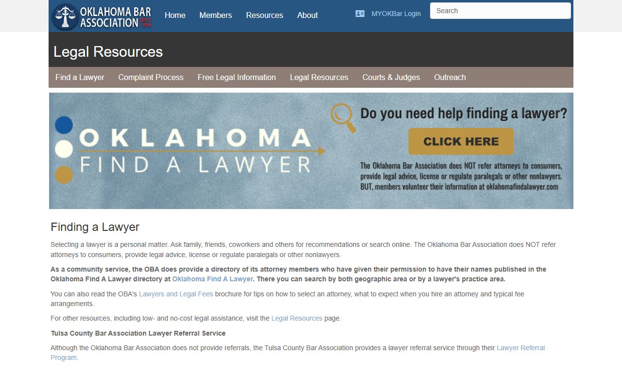 Oklahoma Bar Association find a lawyer for arrest records